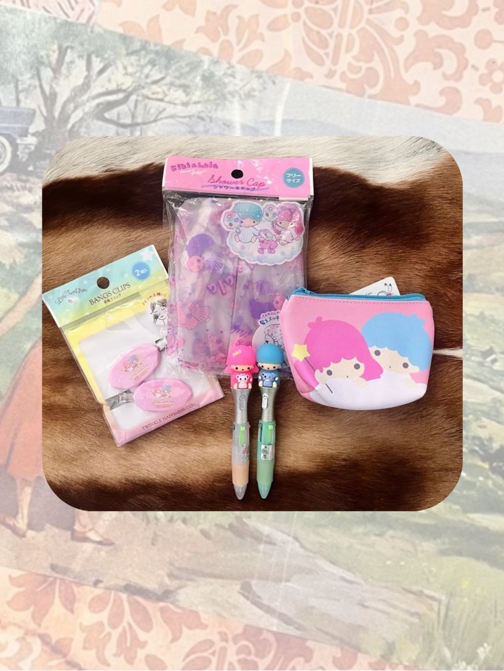 Sanrio Little Twin Stars Pouch, Pens, Shower Cap, Bang Clip Bundle Set